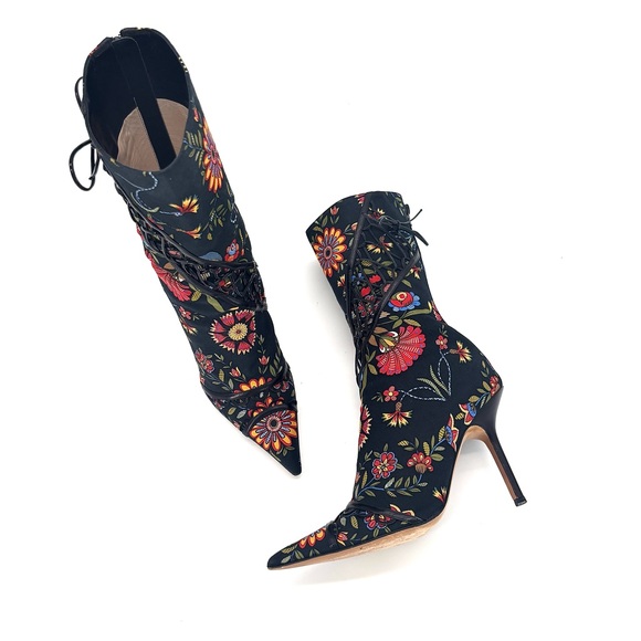 Christian Dior SS 2002 Galliano Floral Print Pointed Toe Stiletto Boots 39.5 - Picture 8 of 11